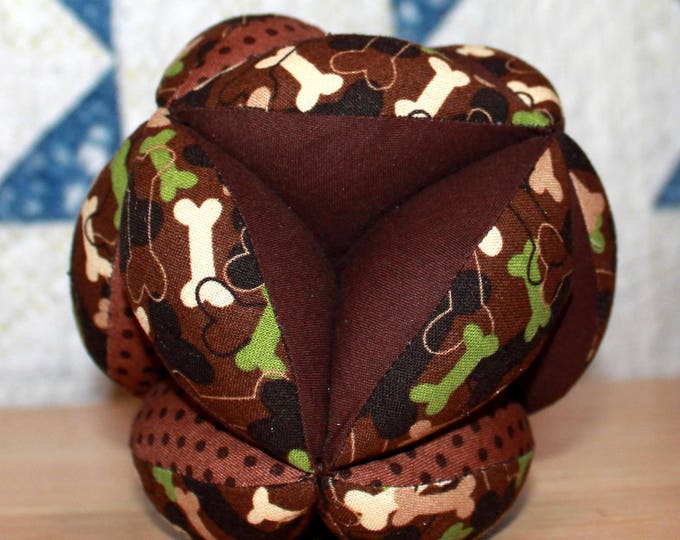 Super Soft Montessori Ball. Camo Dog Bone Print Clutch Ball. Sensory Learning Toy. Soft Fabric Ball, Safe for indoor Kid's and Baby Play