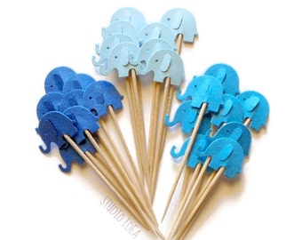 Mixed Blue Elephant Cupcake Toppers, Food Picks-Set of 12pcs, 24 pcs