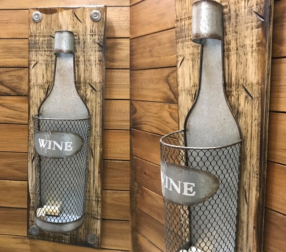 WINE CORK Holder Bottle Shapped Metal Reclaimed Wall Home