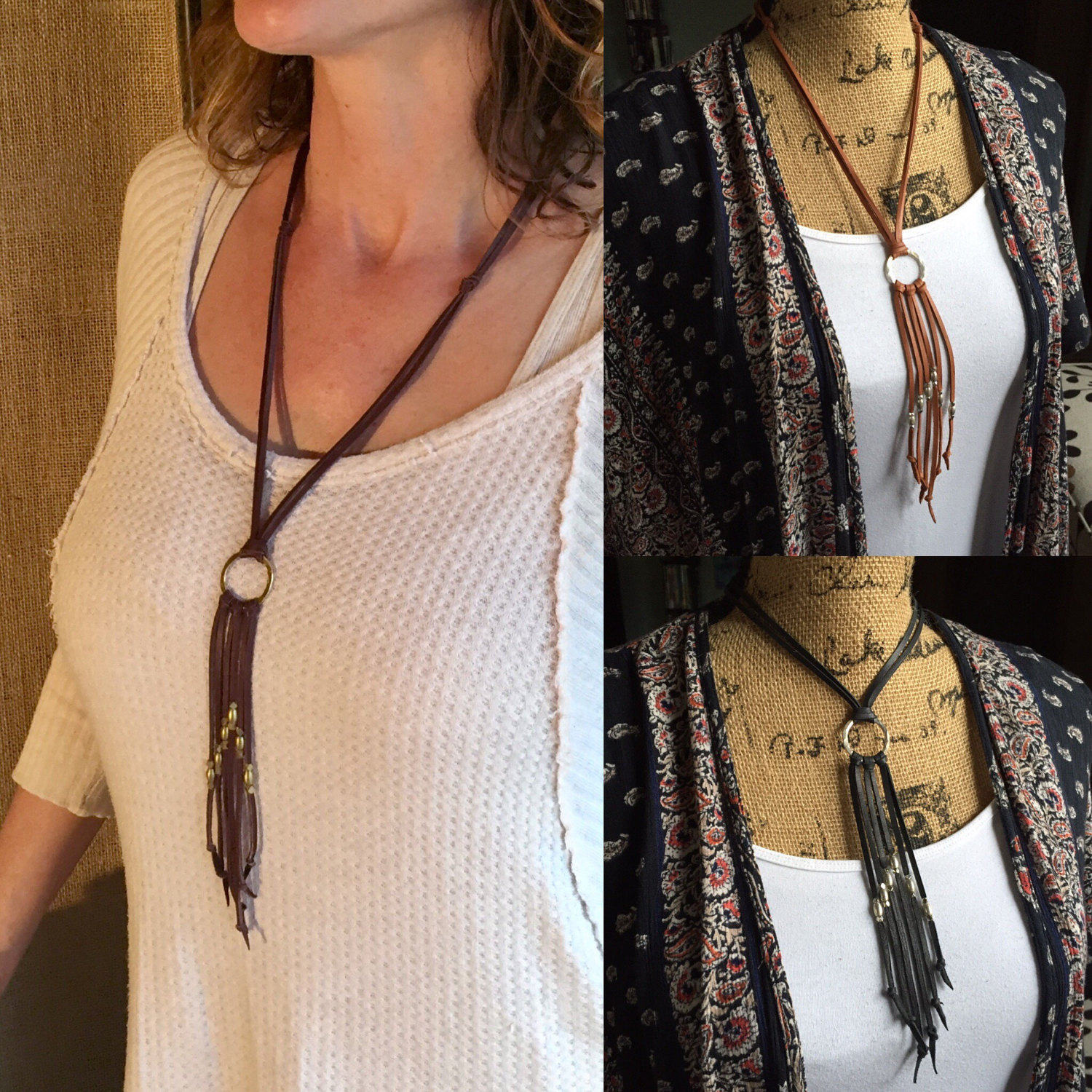 Leather Circle Fringe Tassel Y Choker Latiat