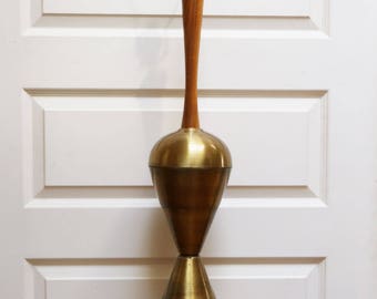 Mid century modern brass and teak neck lamp