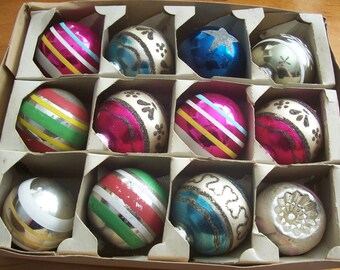 Twelve Assorted Large Shiny Brite Christmas Ornaments