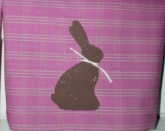 Chocolate Bunny on Rose Plaid Homespun 12" x 19" Finger Hand Towel or 20" x 25" Tea Towel Spring Primitive Country Porch Patio Kitchen Decor