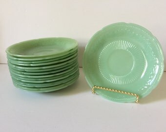 Vintage Jadite FireKing Alice Saucers...Anchor Hocking Jadite Saucers..1950's Kitchenwares...Jadite Green Saucers...