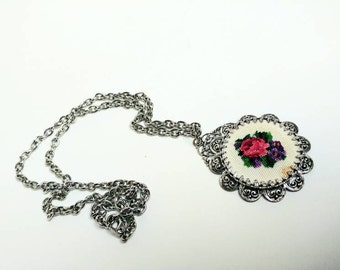Vintage petit point pendant and necklace