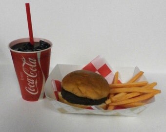 FAKE FOOd car hop diner burger fries w/70's coke basket
