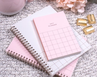 2017 Planner 12-month Modern Pantone Pink Pocket Agenda with Rose Gold Foil
