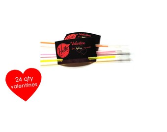 24 Glow Stick Valentines Cards- Kids Mini Valentines Day Cards- Valentine You Light Up My World- Kids Class Valentines- Kids Valentine Cards