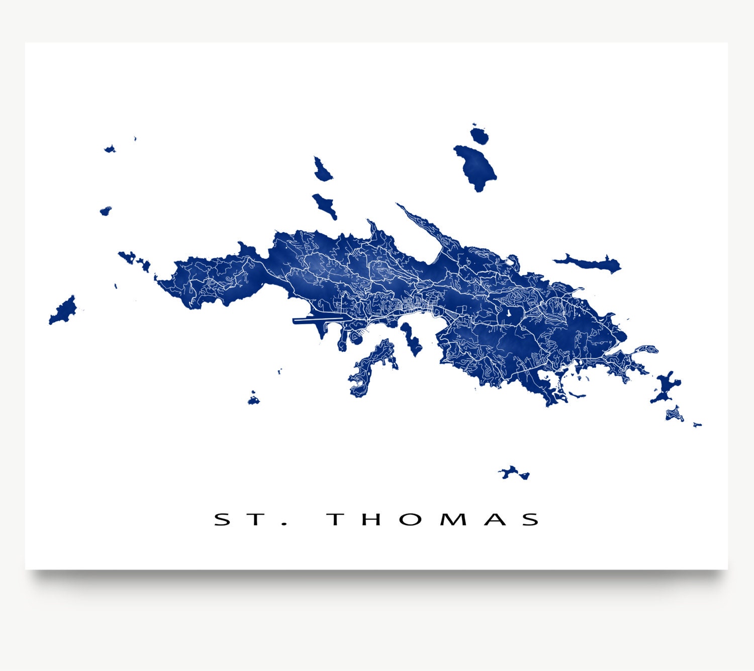 St Thomas Map Print US Virgin Islands Caribbean Island Art   Il Fullxfull.1122796995 2fdd 