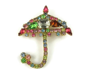 Rhinestone Umbrella Brooch