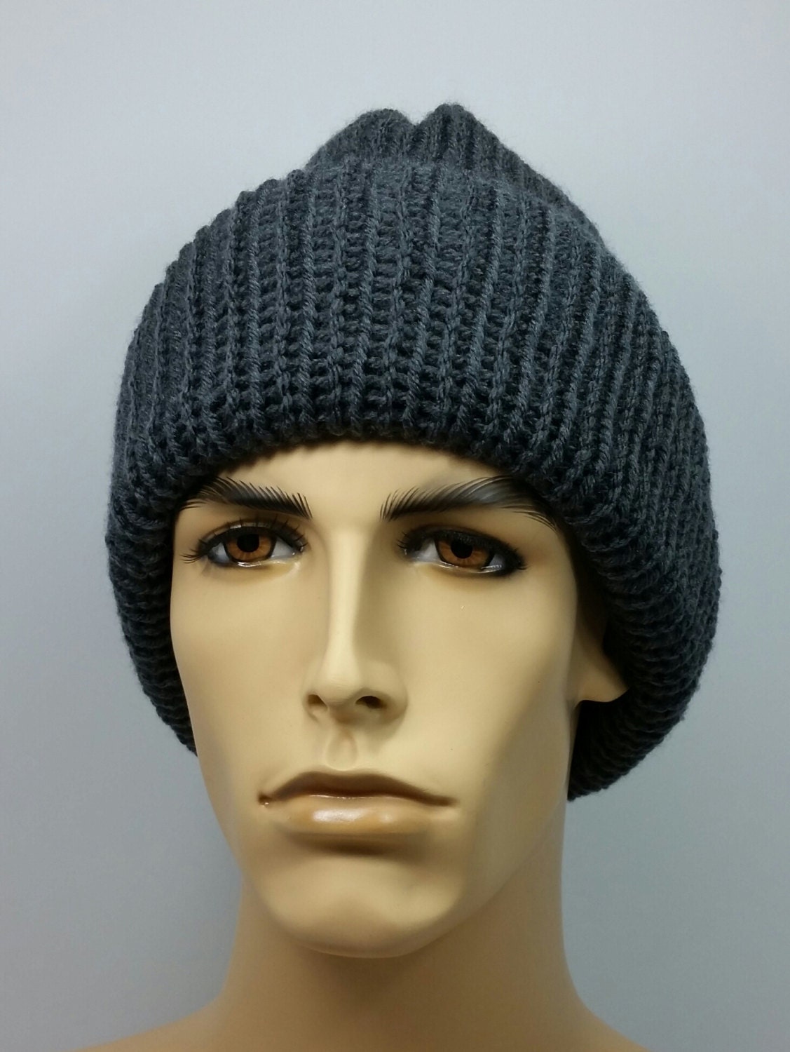 Mens Charcoal Grey Classic Knit Hat Warm Winter Hat Knit
