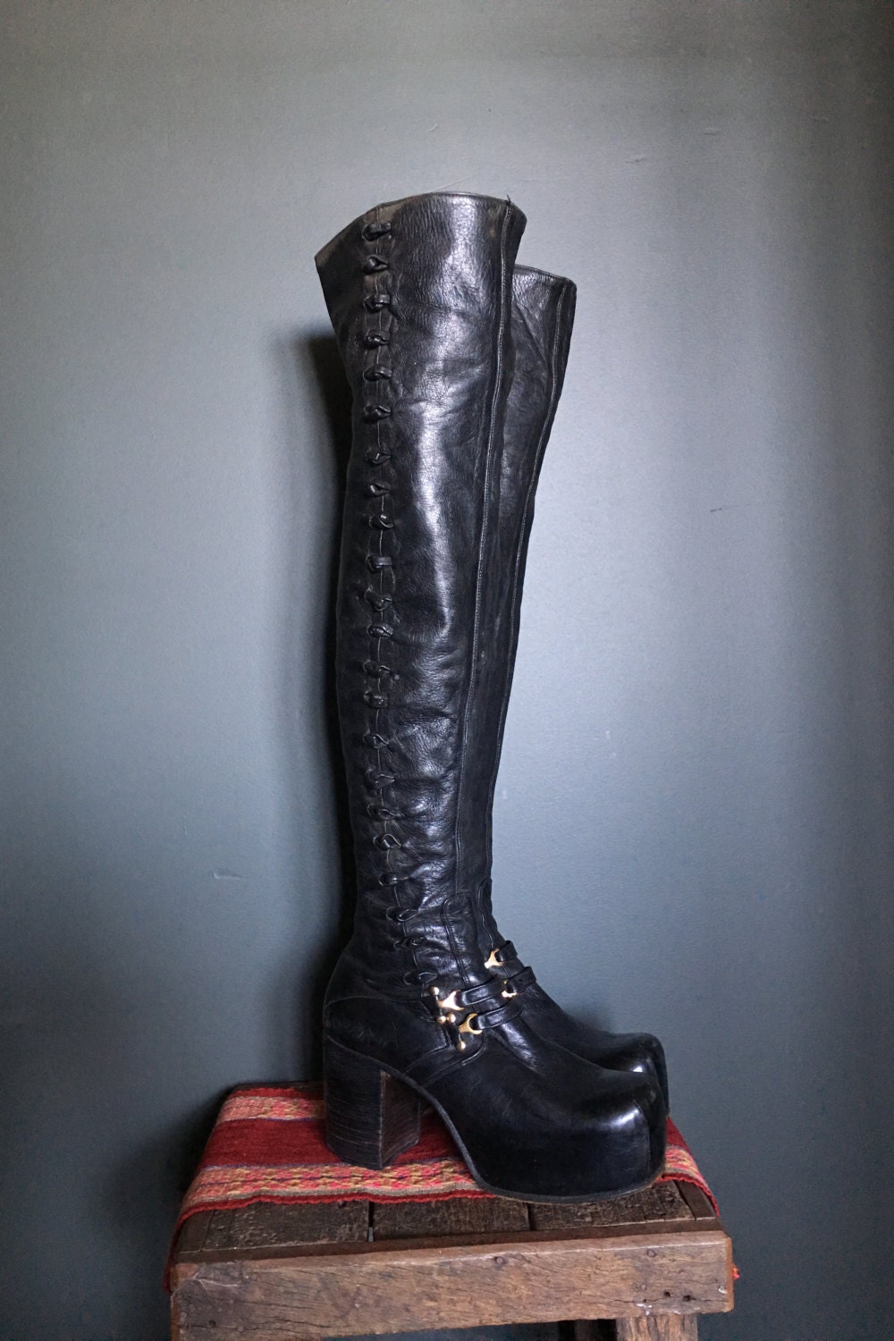 70s knee high platform boots