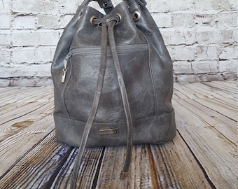 Gray Drawstring Bucket Bag