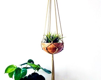 Gold Macrame Plant Hanger, Hanging Planter