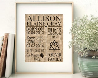 Adoption Gift, Personalized Adoption Gift, Personalized Gift, Burlap Print, New Parents Gift, Missing puzzle piece