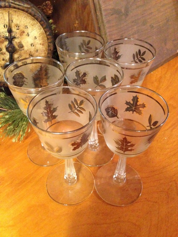 Vintage Libbey Wine Glasses Platinum Leaf Pattern Etched