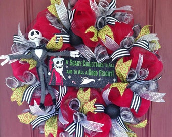Jack Skellington Christmas wreath. Christmas decor. Christmas wreath. Nightmare before Christmas wreath. Jack Skellington decor.