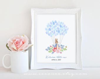Bunny Fingerprint guestbook Alternative, Easter day Rabbit Thumbprint guest book, Peter rabbit Baby shower gift, Birthday gift, Digital file