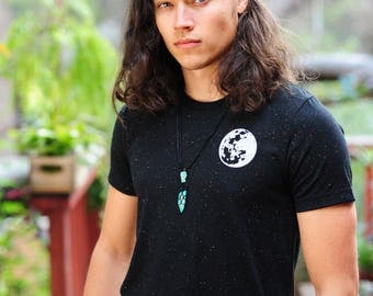 Boho Moon Man shirt .... Black color speckled shirt with white ink