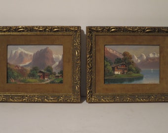 Set Of 2 Beautiful Vintage Original Oil Paintings - Swiss Landscapes By B.Muller.