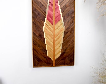 Reclaimed Wood Wall Art Hanging - Large Feather Wall Art - Reclaimed Wood Art Object - Southwestern Art - Wooden Wall Art Hanging - Boho Art