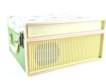 Portable Record Player Polka Dot Silvertone Solid State Sound 78 45 33 16 RPM Mid Century Turntable ~ Needs Some Work Refurbish/Repair