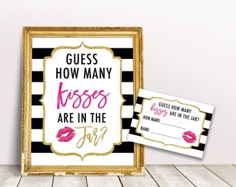How Many Kisses Printable Game, Kate Bridal Shower Games, Guess the Kisses, Wedding Shower Game, Spade Shower Party, Bachelorette Games