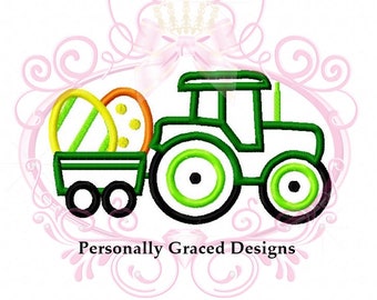 Eater Egg Tractor Wagon Holiday Machine Applique Embroidery Design 4in, 5in, 6in, Instant Download, Farm Design, Tractor Applique Design