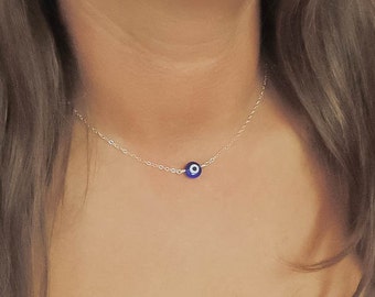Evil Eye Necklace, Tiny Blue Evil Eye necklace, Dainty necklace, Protection jewelry