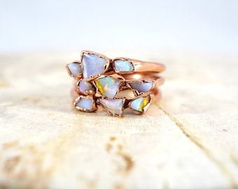 Opal Copper Ring / Raw Opal Ring / Copper Rings / Raw Stone Ring / Stacking Ring / Solitaire Ring / Triple Stone Ring / October Birthstone