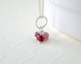 Natural Ruby Pendant - Sterling Silver Charm Dangle - Genuine Red Ruby Gemstones - Necklace Jewelry - July Birhtstone