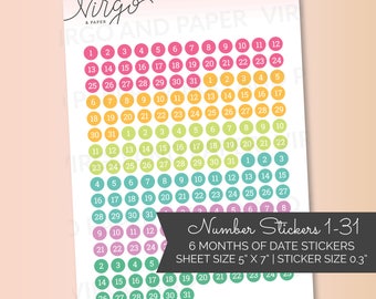 Number Stickers for Undated Planners - Number Stickers to Date Your Planner - Choose Neutral, Pastel, or Bright - Choose Glossy, Matte