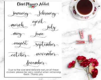 Months of the Year Planner Stickers | Monthly Planner Stickers | Mini Months of the Year Stickers | Script Font Stickers (DATE-004)