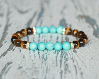 Womens tiger eye stone Stretch Bracelet Handmade jewelry Boho Chic Trendy bracelet crystal mom gifts Lucky gemstone bead bracelet blue brown