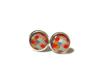 MERMAID EARRINGS - Kids Scales earrings - Orange Scales - mermaid studs - Gift for Girls - Kids Jewelry - the little mermaid