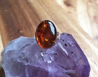 Sterling Silver Amber Ring Amber Jewellery Sterling Silver Jewellery Gift For Her Birthday Gift Anniversary Gift Handmade Ring STSR3