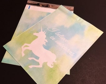 50 Designer UNICORN Poly Mailers 10x13 Blue And Green Watercolor Envelopes Shipping Bags