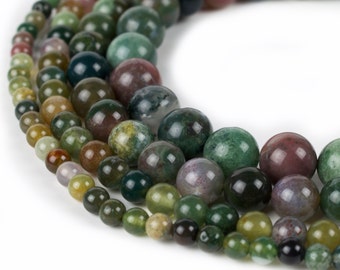 Indian Agate Beads, 15.5" Full strand, Natural Round Wholesale Gemstone 4mm 6mm 8mm 10mm