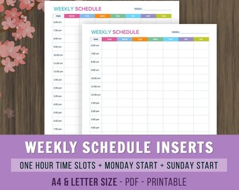 Weekly Schedule Planner, Weekly Planner Inserts, Weekly Agenda, 2017 Weekly Planner, Weekly Organizer, A4, Letter Size, Planner Printable