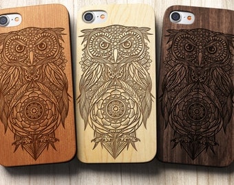Aztec Owl Phone Case Mandala iPhone Case SE 5c 5s 5 6 /6s 7 Plus Case | iPhone 7 Case Samsung Galaxy S6 / S7 Real Wood Case Laser Engraved