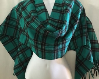 Green Glen Plaid Scarf in Wool and Cashmere, 1980s