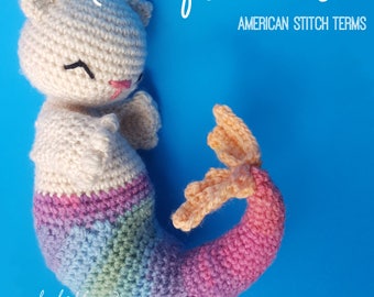 Amigurumi Crochet Purrmaid Mermaid Cat Pattern USA stitch terms - with permission to sell finished items