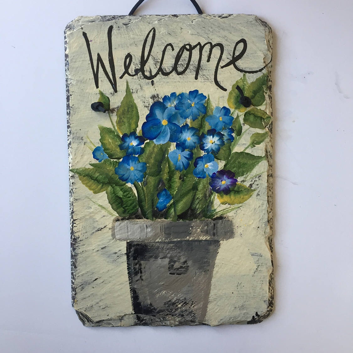 welcome sign, blue flowers welcome sign. welcome slate sign, front welcome sign, blue flowers welcome sign. welcome slate sign, front