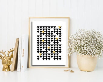 Gold foil print, Geometric poster, scandinavian wall art, triangle art, Geometric decor, nordic print, abstract geometric, minimalist art