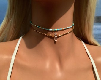 Turquoise Choker Necklace - Beach Choker - Boho Choker Necklace - Bohemian Necklace - Beach Jewelry