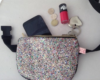 Multi-disco coloured glitter bum bag /fanny pack/festival belt bag