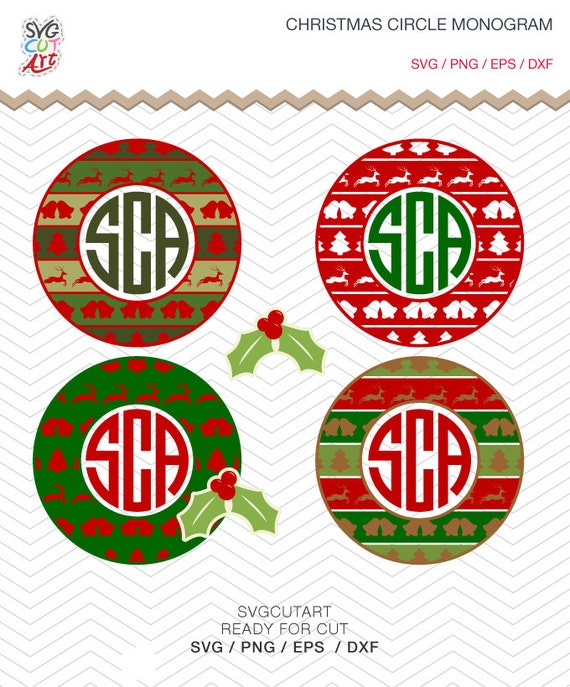 Download Christmas Circle Monogram Ugly Patterned DXF SVG PNG tree bell