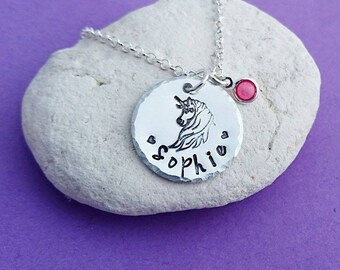 unicorn necklace, personalized unicorn necklace, name necklace, unicorn jewelry, unicorn pendant, unicorn gift, birthstone necklace