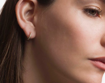Cz gold hoop stud earrings, Cz clear gold hoops, Cz modern stud hoops, Dainty huggie earrings, Open hoop earrings, Gold hoops, Silver hoops