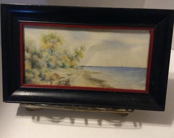 Vintage watercolor painting, vintage painting, beach scene, seascape